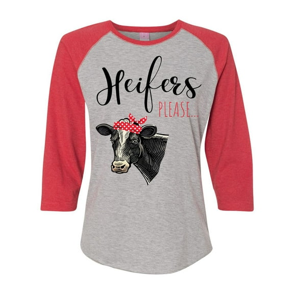 Women's Cow Bandana Heifer Please Ladies Fit Raglan Short Sleeve T-shirt-Vintage Red/Heather-medium