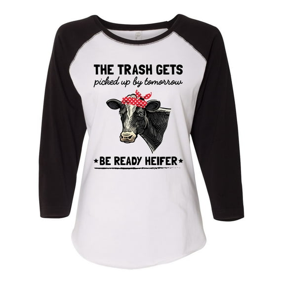 Women's Cow Bandana Trash Heifer Ladies Fit Raglan Short Sleeve T-shirt-Black/White-xxl