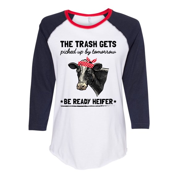 Women's Cow Bandana Trash Heifer Ladies Fit Raglan Short Sleeve T-shirt-Navy/Red/White-small