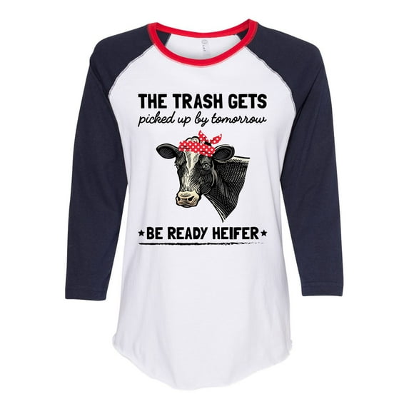Women's Cow Bandana Trash Heifer Ladies Fit Raglan Short Sleeve T-shirt-Navy/Red/White-xl