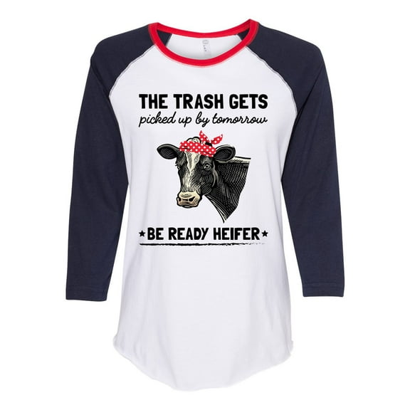 Women's Cow Bandana Trash Heifer Ladies Fit Raglan Short Sleeve T-shirt-Navy/Red/White-xxl
