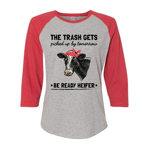 Women's Cow Bandana Trash Heifer Ladies Fit Raglan Short Sleeve T-shirt-Vintage Red/Heather-small