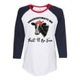 thumbnail image 1 of Women's Cow Bandana Underestimate Me Ladies Fit Raglan Short Sleeve T-shirt-Navy/Red/White-xxl, 1 of 4
