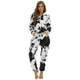 thumbnail image 1 of Women's Cow Onesie Pajamas Outfits Zipper Hooded Pjs Shaggy Long Sleeve Adult Cute Cosplay Thermal Fuzzy Animal Print Winter Zip Up Fleece Funny One Piece Sleepwear Black White Medium, 1 of 5