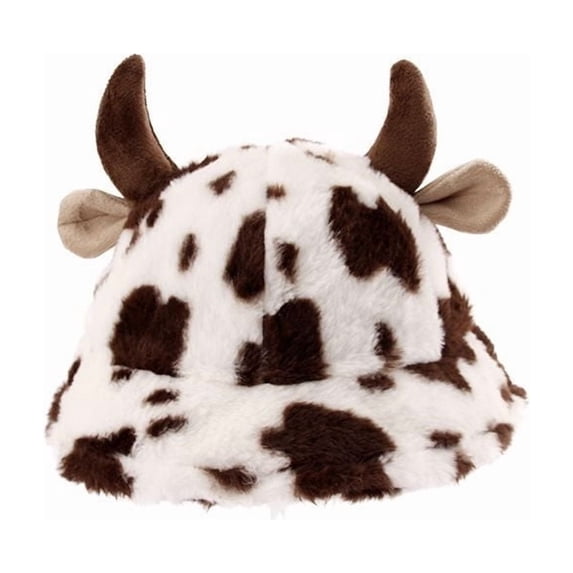 Women's Cow Print Bucket Hat Winter Warm Novelty Horns Packable Lightweight Fisherman Sun Hat Cowgi-rl Western