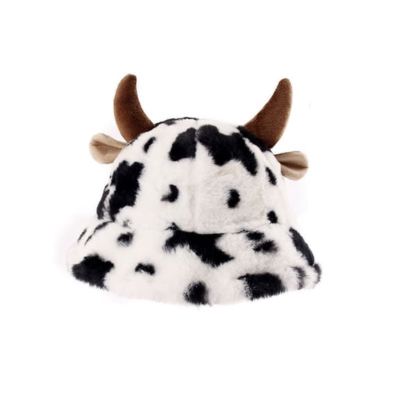 Women's Cow Print Fishing Hat, Foldable Lightweight Bucket Sun Hat with Horns for Outdoor Travel Gardening Hiking Beach Camping and Everyday Use