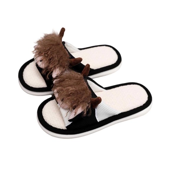 Women's Cow Print Linen Slippers Comfortable Indoor Slides Open Toe Summer Sandals For Home Spa Relaxation