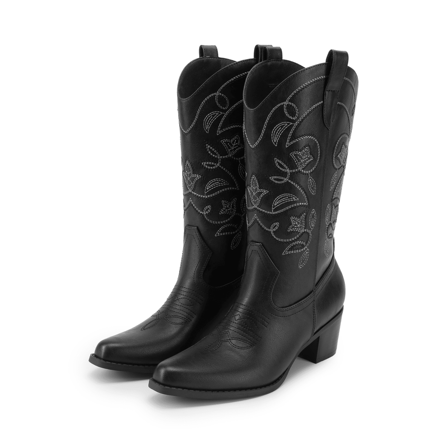 Women's Western Cowgirl Boots - Pointed Toe Chunky Heel Mid-Calf Boots