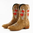 thumbnail image 1 of Women's Cowboy Boots, Western Cowgirl Mid-Calf Pull on Round Toe Embroidered Country Boots with Zipper, 1 of 3