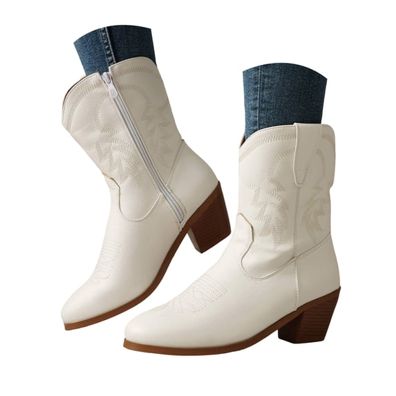 Women's Cowboy Cowgirl Western Boots Embroidered Stitched Ankle Boots Chunky Heel Fashion Short Booties