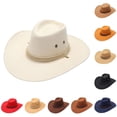 thumbnail image 1 of Women's Cowboy Hat, Wide Brim Sun Hat with Adjustable Chin Strap, Western Style Summer Beach Hat for Outdoor, Travel, Wedding, and Casual Wear-Beige, 1 of 3