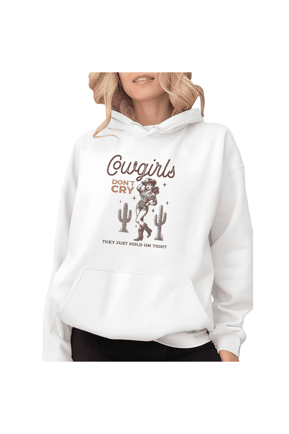 Women's Cowgirls Don't Cry Western Retro Cactus Graphic Comfortable Hoodie Casual Hooded long-sleeved White S-2XL