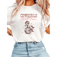 thumbnail image 1 of Women's "Cowgirls Just Wanna Have Fun" Retro Western Graphic Breathable T-Shirt Short Sleeve Round Neck Top White S-5XL, 1 of 4