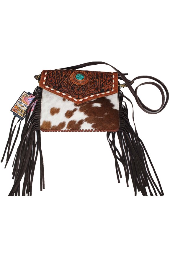 Women's Cowhide Western Cactus Tooled Leather Shoulder Purse Handbag 18RAH38