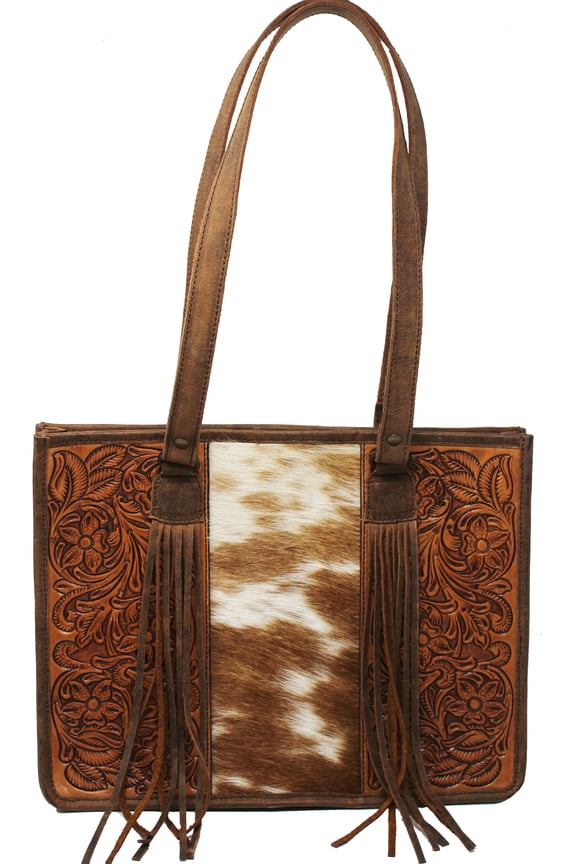Women's Cowhide Western Floral Tooled Leather Shoulder Purse Handbag 27FK80