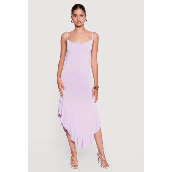 Women's Cowl Neck Asymmetrical Ruffle Hem Maxi Dress