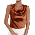 thumbnail image 1 of Women's Cowl Neck Camisole, Satin Tank Tops, Dressy Casual Sleeveless Blouse Shirts Sleep Tank Tops for Women Brown S, 1 of 7
