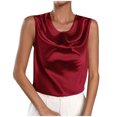 thumbnail image 1 of Women's Cowl Neck Camisole, Satin Tank Tops, Dressy Casual Sleeveless Blouse Shirts Workout Basic Cropped Tops Wine XL, 1 of 7