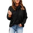 thumbnail image 1 of Women's Cowl Neck Hoodie, Women Solid Casual Hooded Sweatshirts Loose Fit Lightweight Fall Blouses Tops with Pockets, 1 of 5