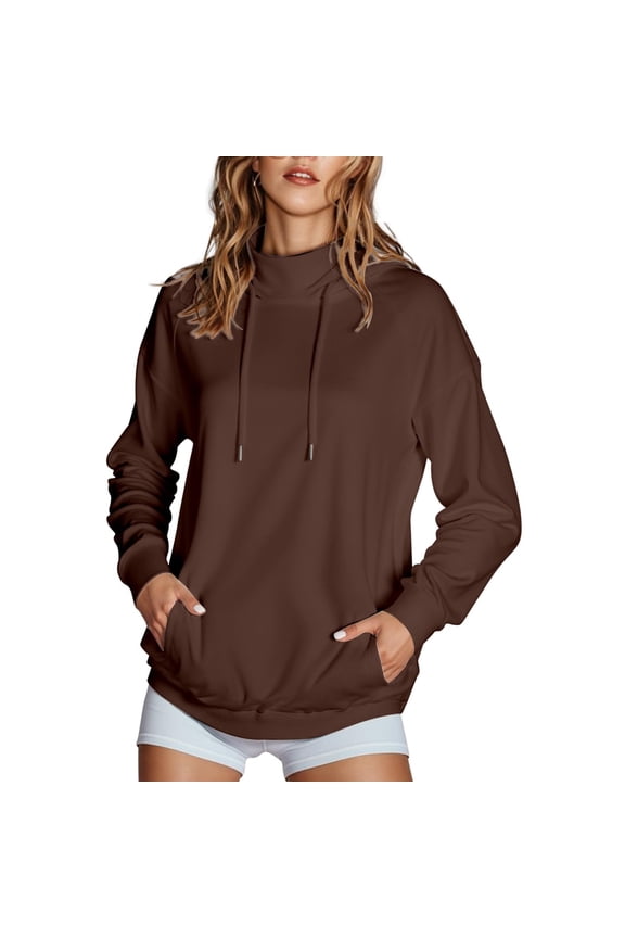 Women's Cowl Neck Hoodies Oversized Pullover Comfy Drawstring Sweatshirt Y2K Fall Winter Workout Hoodie
