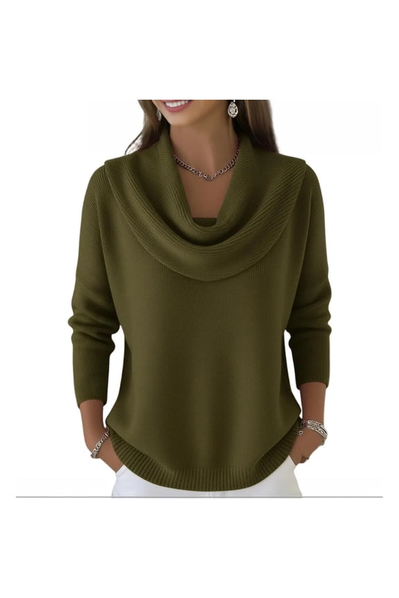 Women's Cowl Neck Sweater Lightweight Solid Color Long Sleeve Knit Pullover Jumper Tops Army Green M