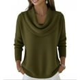 thumbnail image 1 of Women's Cowl Neck Sweater Lightweight Solid Color Long Sleeve Knit Pullover Jumper Tops Army Green S, 1 of 3