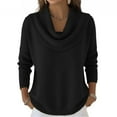 thumbnail image 1 of Women's Cowl Neck Sweater Lightweight Solid Color Long Sleeve Knit Pullover Jumper Tops Black L, 1 of 3