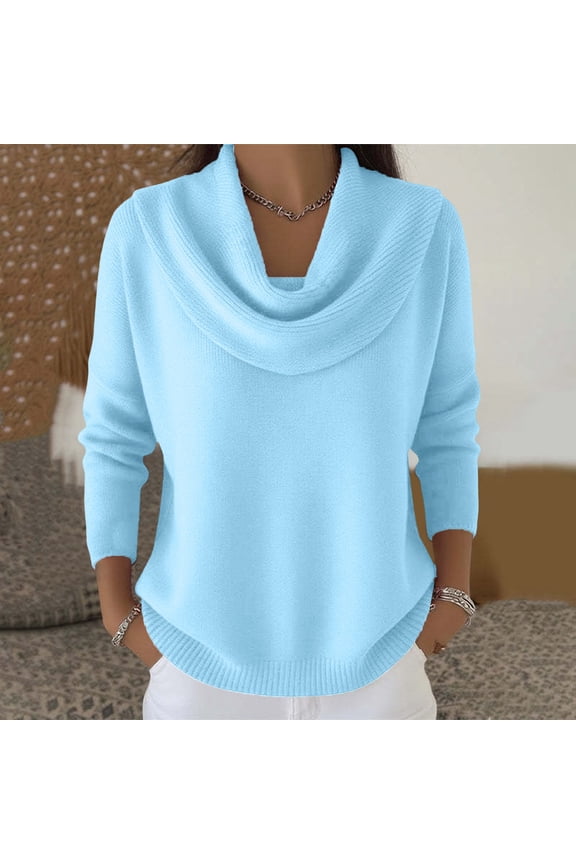 Women's Cowl Neck Sweater Lightweight Solid Color Long Sleeve Knit Pullover Jumper Tops
