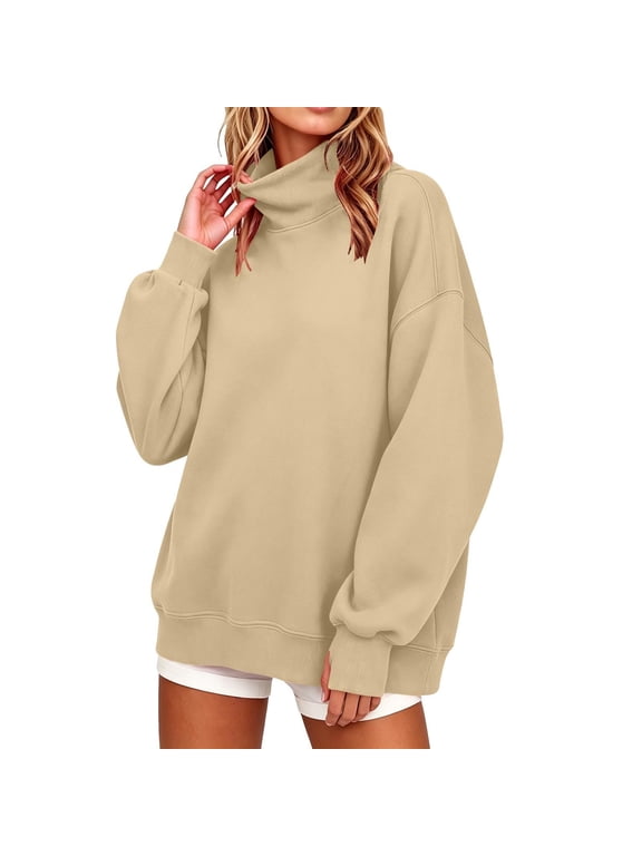 Women's Cowl Neck Sweatshirt, Long Sleeve Pullover Casual Oversized Fit Top for Everyday Wear and Lounge