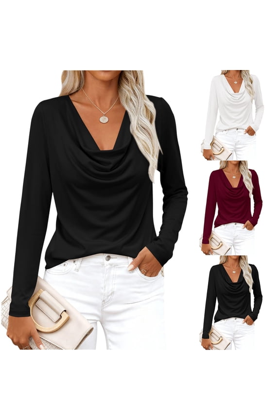 Women's Cowl Neck Top Short Sleeve Casual Loose Top Spring Summer Fashion Solid Color Pullover Tshirt