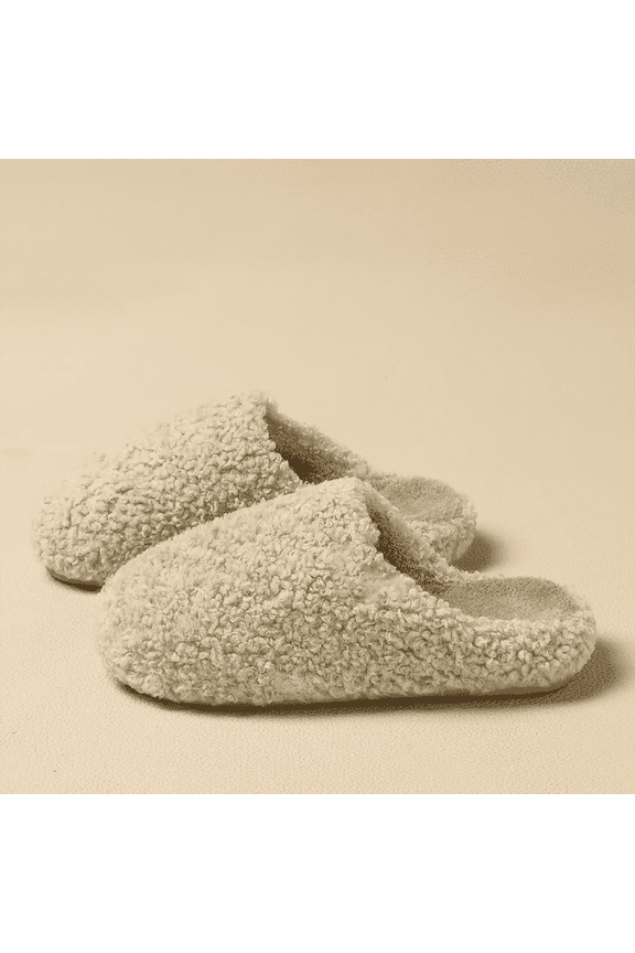 Women’s Cozy Curly Fleece Closed Toe Slippers, Soft Warm Slip On Indoor House Slides, Non-Slip Lightweight Winter Bedroom Slippers