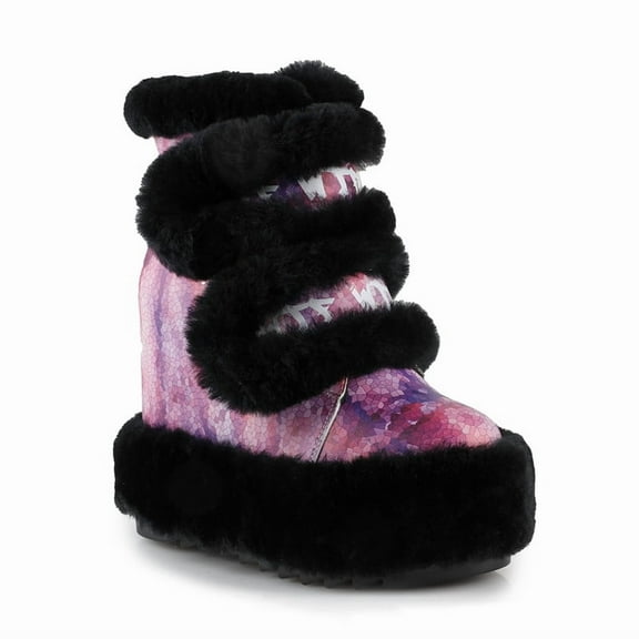 Women’s Cozy Faux Fur Hidden Wedges Platform Winter Ankle Boots