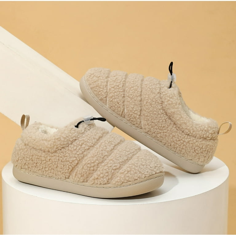 Women's Cozy Faux Sherpa Fleece Slippers with Drawstring, Memory