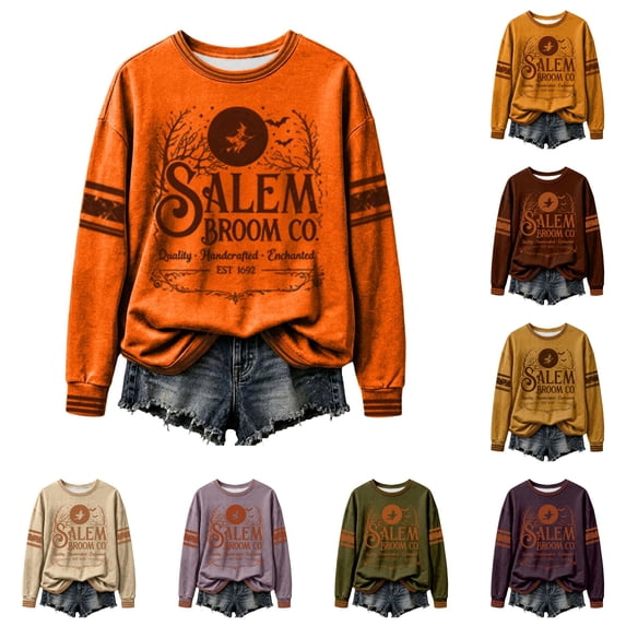 Women's Cozy Halloween Graphic Pullover Crewneck Sweatshirt for Autumn