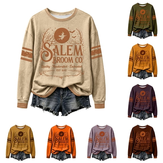 Women's Cozy Halloween Graphic Pullover Crewneck Sweatshirt for Autumn