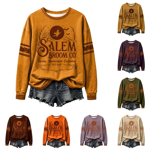 Women's Cozy Halloween Graphic Pullover Crewneck Sweatshirt for Autumn