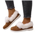 thumbnail image 1 of Women's Cozy Furry Slip on Boots Winter Warm Plush Lined Walking Loafers Suede Warm Cozy Flat Mules Shoes Brown Size 9, 1 of 6