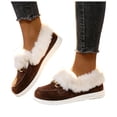 thumbnail image 1 of Women's Cozy Furry Slip on Boots Winter Warm Plush Lined Walking Loafers Suede Warm Cozy Flat Mules Shoes Coffee Size 10, 1 of 5