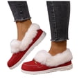 thumbnail image 1 of Women's Cozy Furry Slip on Boots Winter Warm Plush Lined Walking Loafers Suede Warm Cozy Flat Mules Shoes Red Size 6.5, 1 of 4