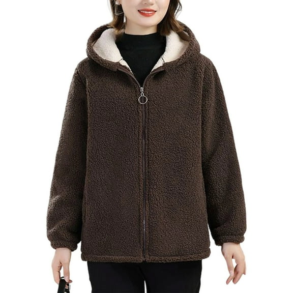 Women's Cozy Hooded Jacket Thermal Lined Full Zip Up Winter Warm Soft Pullover Outerwear Coat