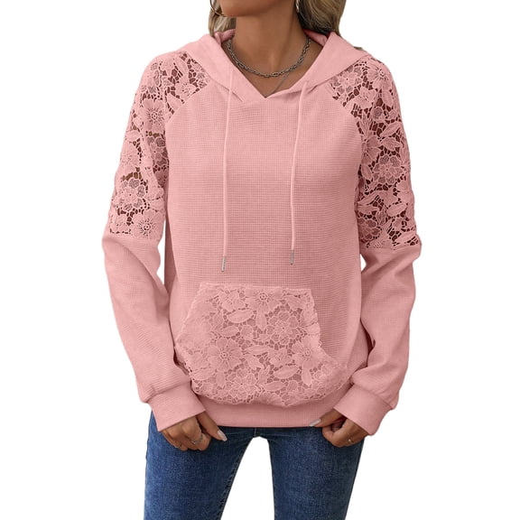 Women's Cozy Kangaroo Pocket Lace Waffle Hoodie for Everyday [ZhiHiMeRi] | M