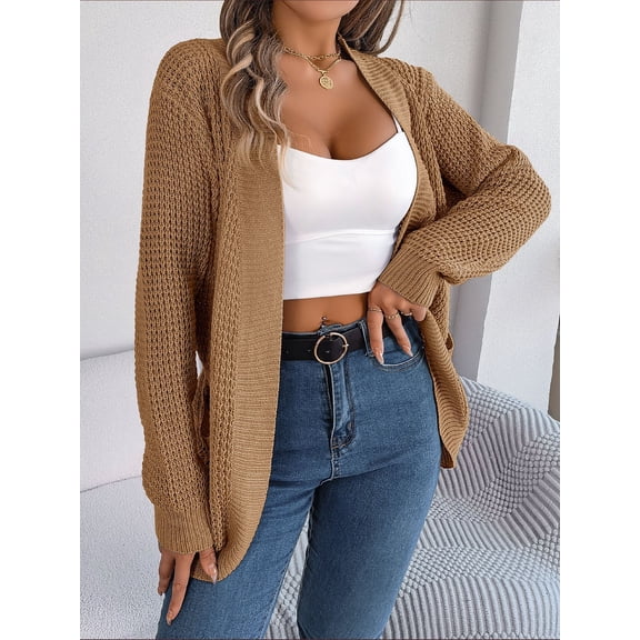 Women's Cozy Knit Cardigan Long Sleeve, Pocket Detail, Casual Loose Fit, Autumn Winter