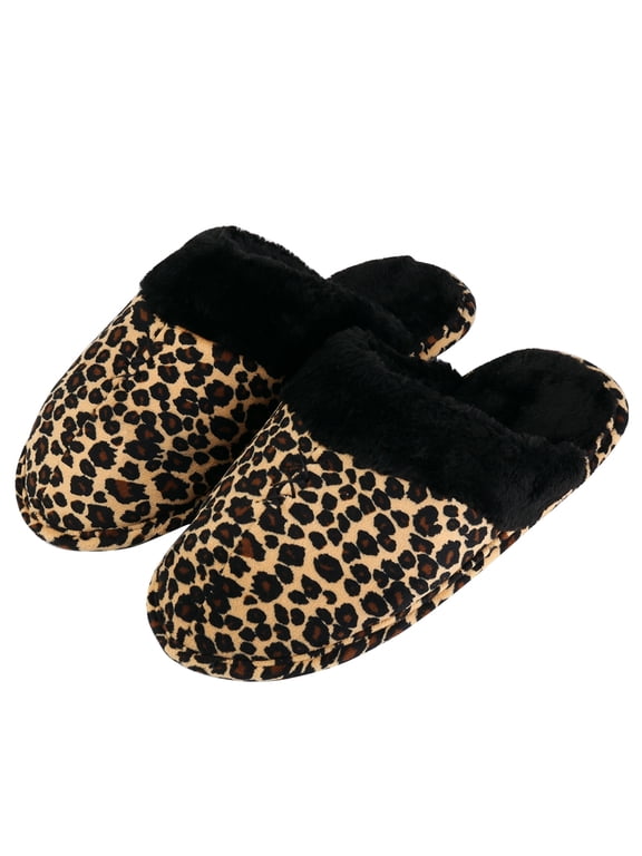 Women’s Cozy Leopard Print Slippers – Plush Faux Fur House Shoes with Memory Foam Comfort & Non-Slip Sole for Indoor Wear