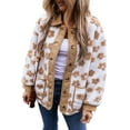 thumbnail image 1 of Women's Cozy Light French Beige Flower Pattern Button Up Fleece Jacket | [ZhiHiMeRi] | (US 20-22)2XL, 1 of 7