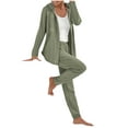 thumbnail image 1 of Women's Cozy Lounge Sets Hooded Textured Jacket Loose Pants Knitted Two Piece Set for Casual Daily Wear Olive Green L, 1 of 5