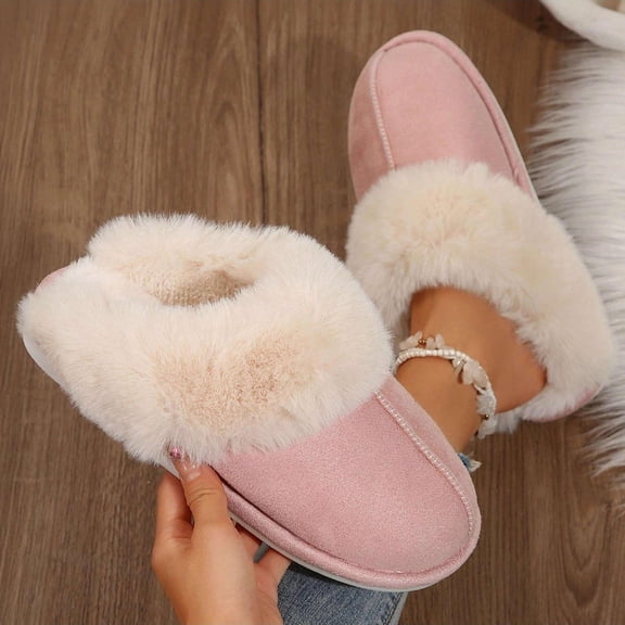 Women's Cozy Memory Foam Slippers, Fuzzy Wool-Like Plush Fleece Lined House Slippers for Indoor & Outdoor Use with Anti-Skid Rubber Sole