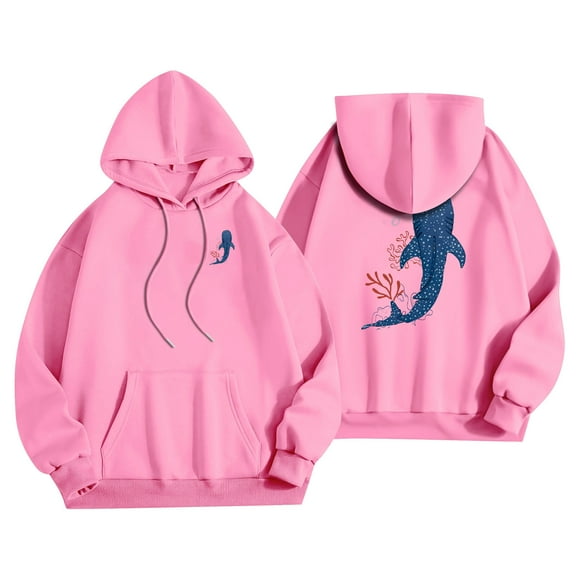 Women's Cozy Mermaid Print Hoodie Soft Green Pullover Sweatshirt with Kangaroo Pocket and Adjustable Drawstring