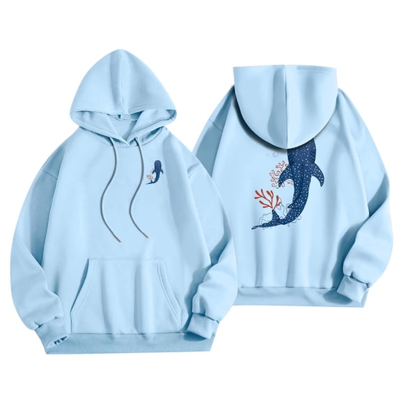 Women's Cozy Mermaid Print Hoodie Soft Green Pullover Sweatshirt with Kangaroo Pocket and Adjustable Drawstring