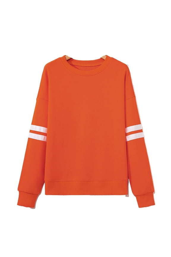 Women's Cozy Orange Varsity Striped Drop Shoulder Oversized Sweatshirt | [ZhiHiMeRi] | (US 16-18)XL