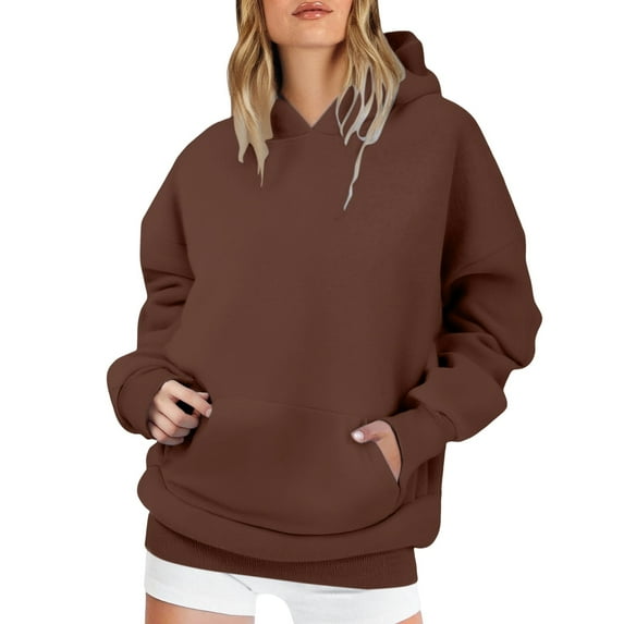 Women's Cozy Oversized Sweatshirt Hoodie Long Sleeve Loose Fit Pullover for Seasonal Layering Coffee L